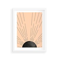 Plakat w ramie 50x70 - Migocące Kształty Promieni - boho czarne słońce, nowoczesna grafika - rama biała