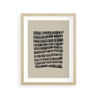 Plakat w ramie 30x40 - Energetyczne Pulsacje Nowości - boho plakat, czarne kropki kreski - rama drewno