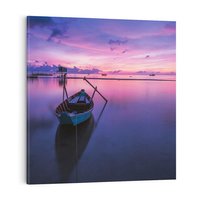 Obraz na płótnie 40x40 - Łódka i zachód słońca nad morzem - łódka, morze