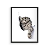 Plakat w ramie 30x40 - Tajemniczy kot i jego świat - kot, dziura - rama czarna