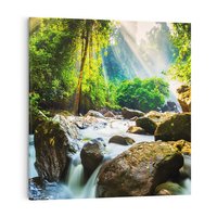 Obraz na płótnie 70x70 - Idylliczny strumyk w urokliwym lesie - strumyk, las