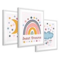 Zestaw obrazy w ramie 40x50 galeria - Plakaty, dla, dzieci, tęcza - rama biała