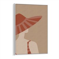 Obraz w ramie 70x100 - Kobiecy Portret - plakat retro, kobieta w kapeluszu - rama biała