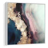 Obraz w ramie 80x80 - Elegancki Impuls - abstrakcyjne plamy, rozlana farba - rama biała