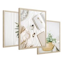 Zestaw obrazy w ramie 30x40 galeria - Liście, minimalizm, skandynawski, styl - rama drewno