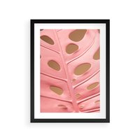 Plakat w ramie 30x40 - Różowy Liść Monstery - różowy liść monstery, nowoczesna fotografia - rama czarna