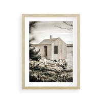 Plakat w ramie 50x70 - Nostalgiczna Oaza - rustykalny domek, domek nad jeziorem - rama drewno