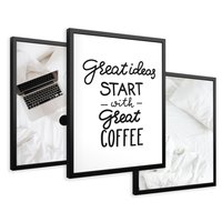 Zestaw obrazy w ramie 40x50 galeria - Kawa, praca, laptop, typografia - rama czarna
