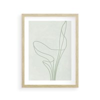Plakat w ramie 40x50 - Zielona Równowaga Linii - abstrakcyjne delikatne zielone linie, nowoczesny plakat - rama drewno