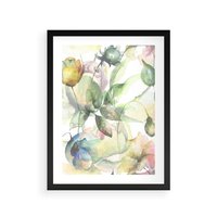 Plakat w ramie 30x40 - Delikatne Kolory - akwarelowe, kwiaty - rama czarna