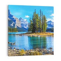 Obraz na płótnie 40x40 - spotkanie natury - góry, jezioro