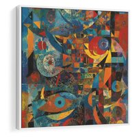 Obraz w ramie 80x80 - Migotliwe Przesunięcia Konturów - abstrakcyjny obraz, sztuka abstrakcji - rama biała