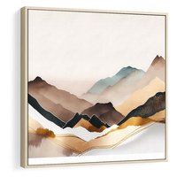 Obraz w ramie 50x50 - Góry Tonące w Pastelach - złote pastelowe góry, akwarela - rama drewno