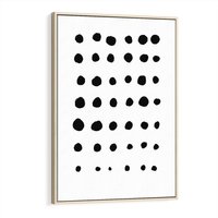 Obraz w ramie 80x120 - Refleksje Światła - minimalistyczna kompozycja, czarne kropkina białym tle - rama drewno