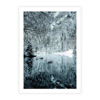 Plakat bez ramy 21x30 - Zimowy Raj - zimowy górski krajobraz, jezioro w górach