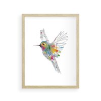 Plakat w ramie 40x50 - Koliber w akwareli - akwarela, koliber - rama drewno