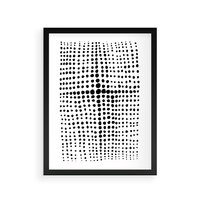 Plakat w ramie 50x70 - Refleksje Monochromatycznych Widoków - abstrakcyjna kompozycja z czarnych kropek, minimalistyczny czarno bialy plakat - rama czarna