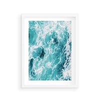 Plakat w ramie 50x70 - Wzburzony Ocean: Widok Z Góry - wzburzony ocean, błękitna woda - rama biała
