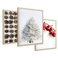 Zestaw obrazy w ramie 50x70 galeria - Zima, szyszki, śnieg - rama drewno