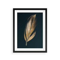 Plakat w ramie 40x50 - Mroczne Złoto - nowoczesna grafika, złoty liść na czarnym tle - rama czarna