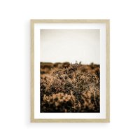 Plakat w ramie 30x40 - Krajobraz W Naturze: Beże i Brązy - suche krzewy, natura - rama drewno