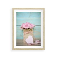 Plakat w ramie 30x40 - Uczucie W Pełnym Rozkwicie - kwiaty, romantyczne - rama drewno