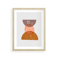 Plakat w ramie 50x70 - Kwiatowa Akwarela - akwarelowe kształty, brąz - rama drewno