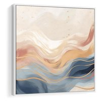 Obraz w ramie 80x80 - Ukojenie Współczesności - abstrakcyjne fale, gładkie linie - rama biała