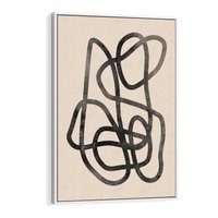 Obraz w ramie 50x70 - Przenikanie Wirtualnych Wymiarów - zaplątane minimalistyczne linie, na bezowym tle - rama biała