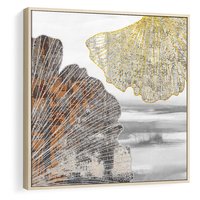 Obraz w ramie 50x50 - Złote liście melancholii - liście miłorzębu, tekstura - rama drewno