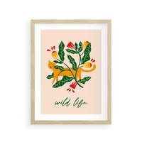 Plakat w ramie 50x70 - Tygrys w Kwiatach - tygrys, plakat - rama drewno