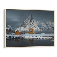 Obraz w ramie 70x50 - Minimalizm i Urok Natury - skandynawskie, domki - rama drewno