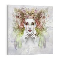 Obraz na płótnie 40x40 - Abstrakcyjna Ekspresja - Twarz w Kwiatowym Wirze - abstrakcja, twarz
