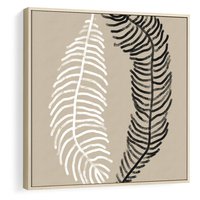 Obraz w ramie 50x50 - Spleciona Harmonia - sztuka nowoczesna, białe i czarne pióro - rama drewno