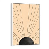 Obraz w ramie 50x70 - Migocące Kształty Promieni - boho czarne słońce, nowoczesna grafika - rama biała