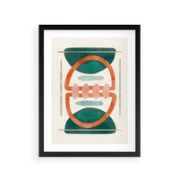 Plakat w ramie 30x40 - Oryginalny obraz abstrakcyjny w nowoczesnym stylu. Geometryczne akwarelowe kształty w intensywnych odcieniach zieleni i pomarańczu. Doskonała dekoracja dla miłośników sztuki. - abstrakcyjny obraz, sztuka nowoczesna - rama czarna