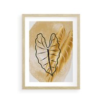 Plakat w ramie 40x50 - Monstera w Złocie - złote liście monstery, grafika - rama drewno