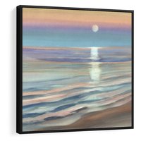 Obraz w ramie 50x50 - Witraże roziskrzonych myśli - akwarela, zamglony wschód słońca - rama czarna