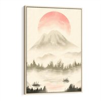 Obraz w ramie 70x100 - Przyroda Japonii - japońska akwarela, góry - rama drewno