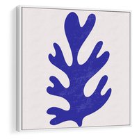 Obraz w ramie 50x50 - Przenikająca Struktura - boho plakat, niebieski liść w intensywnym kolorze - rama biała