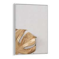 Obraz w ramie 70x100 - Natury Szlachetność - złote, liście - rama biała