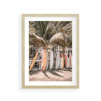 Plakat w ramie 40x50 - Surfingowy Raj - deski surfingowe, na plaży - rama drewno
