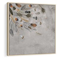 Obraz w ramie 50x50 - Sploty losu na płótnie - kompozycja boho piór, indiańskie pióra - rama drewno