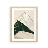 Plakat w ramie 50x70 - Minimalistyczne Góry: Złota Sztuka Natury - minimalistyczna grafika, góry - rama drewno