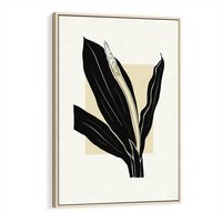 Obraz w ramie 80x120 - Harmonia liści - minimalistyczny obraz, szkic - rama drewno