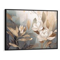 Obraz w ramie 70x50 - Ekspresjonistyczny deszcz uczuć - grafika, złote kwiaty - rama czarna