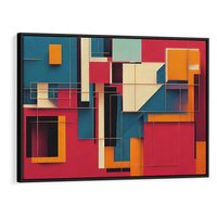 Obraz w ramie 100x70 - Przejście przez labirynt myśli - kolorowa abstrakcja, instalacja z prostokątów i lini - rama czarna