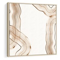 Obraz w ramie 50x50 - Ścieżki pędzla i myśli - minimalistyczna kompozycja, abstrakcyjne brązowe linie na białym tle - rama drewno