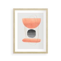 Plakat w ramie 40x50 - Abstrakcyjne Plamy z Złotymi Liniami - abstrakcja, boho plamy - rama drewno