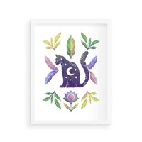 Plakat w ramie 30x40 - Migotliwa Przestrzeń - boho kot, plakat - rama biała